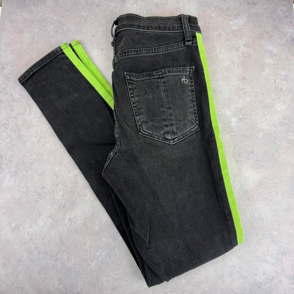 Rag & Bone Jeans Women's 25 Black Green Tuxedo Stripe Black Lime Pants READ
